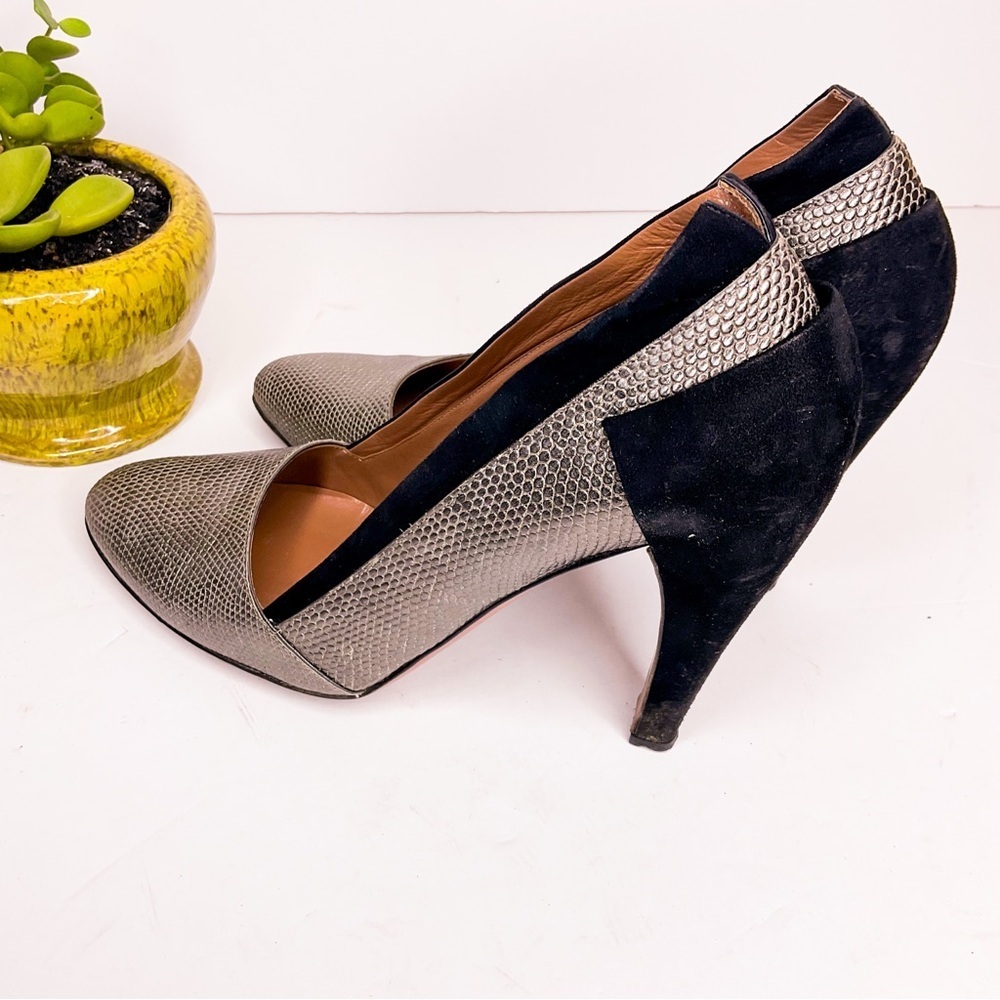 Vintage ALAÏA PARIS Pumps Silver Snake Leather Black Suede Italy EU 37.5 - Picture 2 of 8
